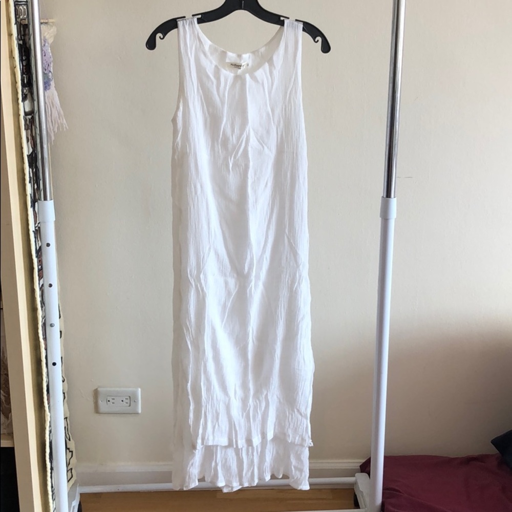 Shift long dress in white with double hem detail